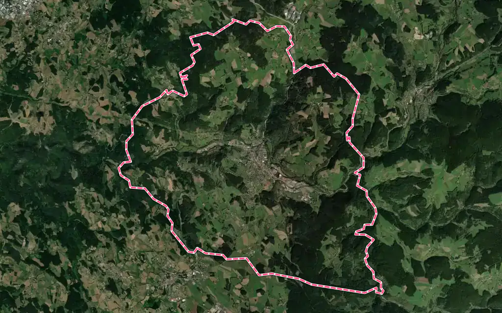 Vue satellite de Dunières avec ses contours administratifs