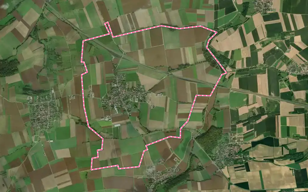 Vue satellite de Duntzenheim avec ses contours administratifs