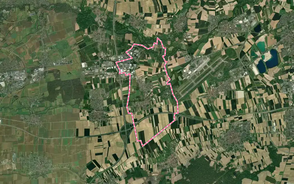 Vue satellite de Duppigheim avec ses contours administratifs