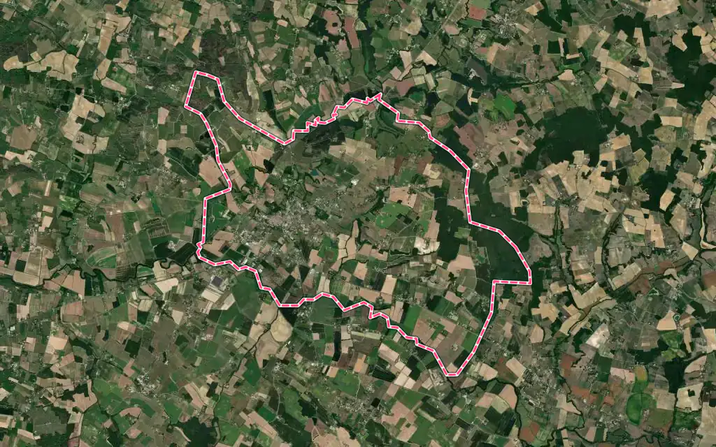 Vue satellite de Duras avec ses contours administratifs