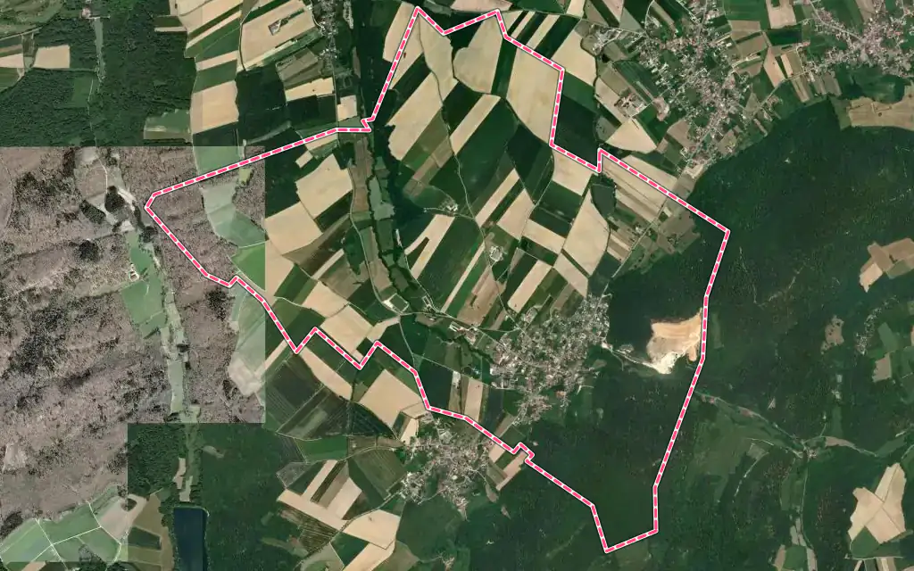Vue satellite de Durlinsdorf avec ses contours administratifs