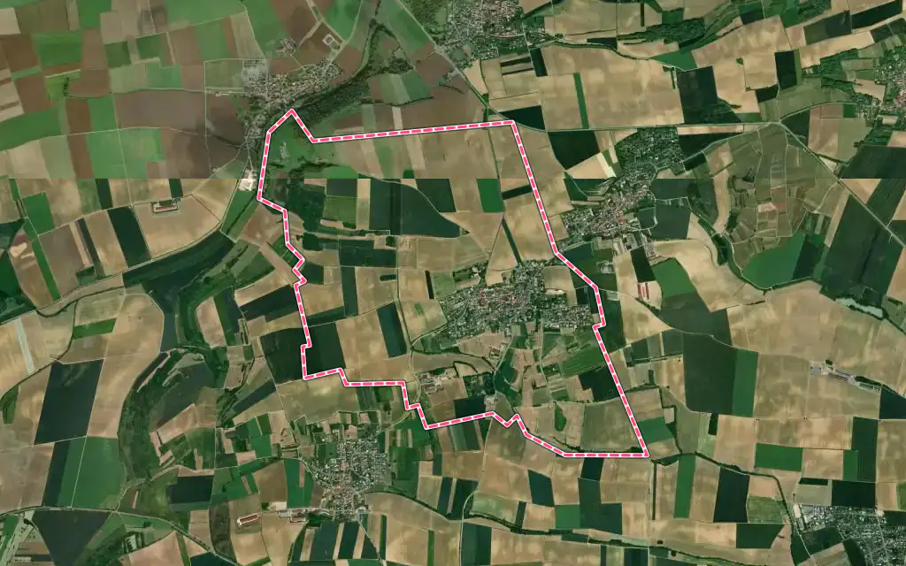 Vue satellite de Durningen avec ses contours administratifs