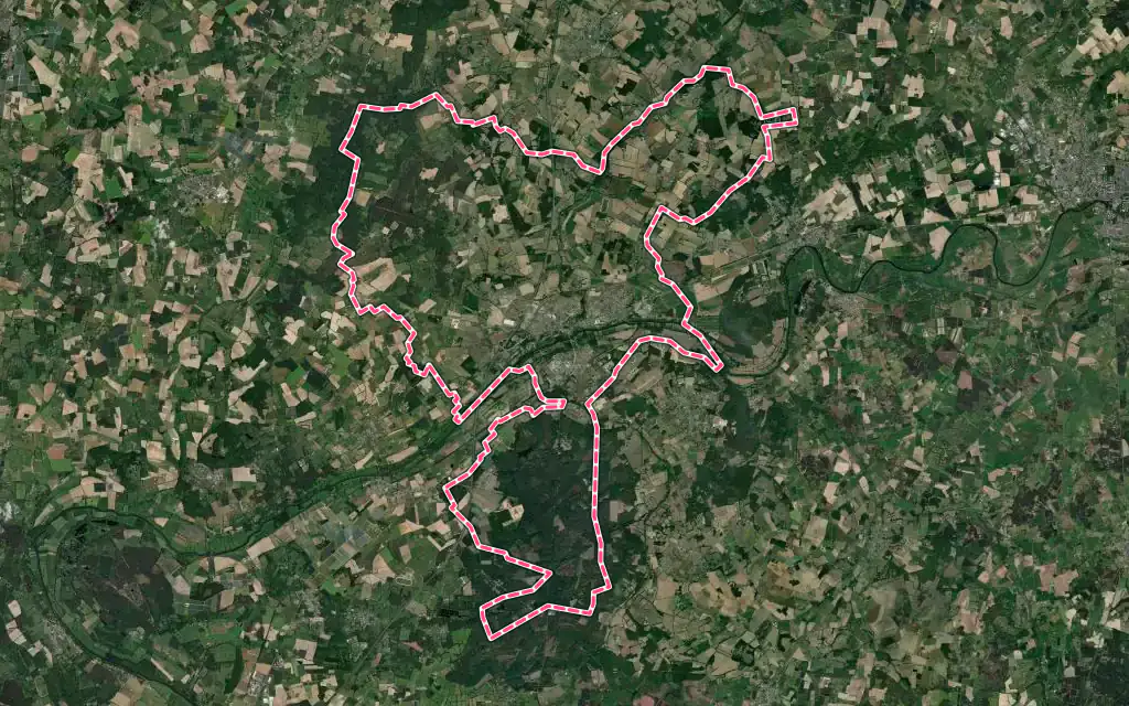 Vue satellite de Durtal avec ses contours administratifs