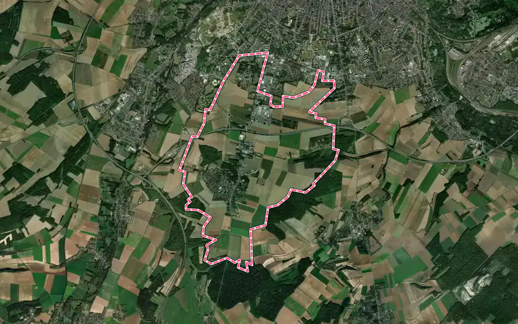 Vue satellite de Dury avec ses contours administratifs
