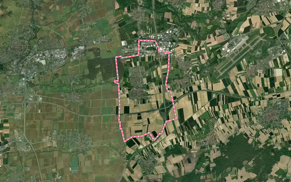 Vue satellite de Duttlenheim avec ses contours administratifs