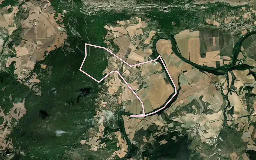 Vista satélite de Echarri / Etxarri con su contorno administrativo