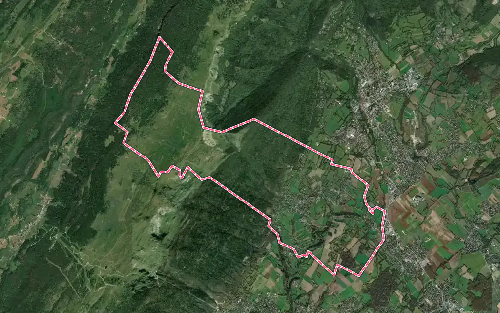 Vue satellite de Échenevex avec ses contours administratifs