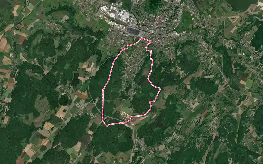 Vue satellite de Échenoz-la-Méline avec ses contours administratifs