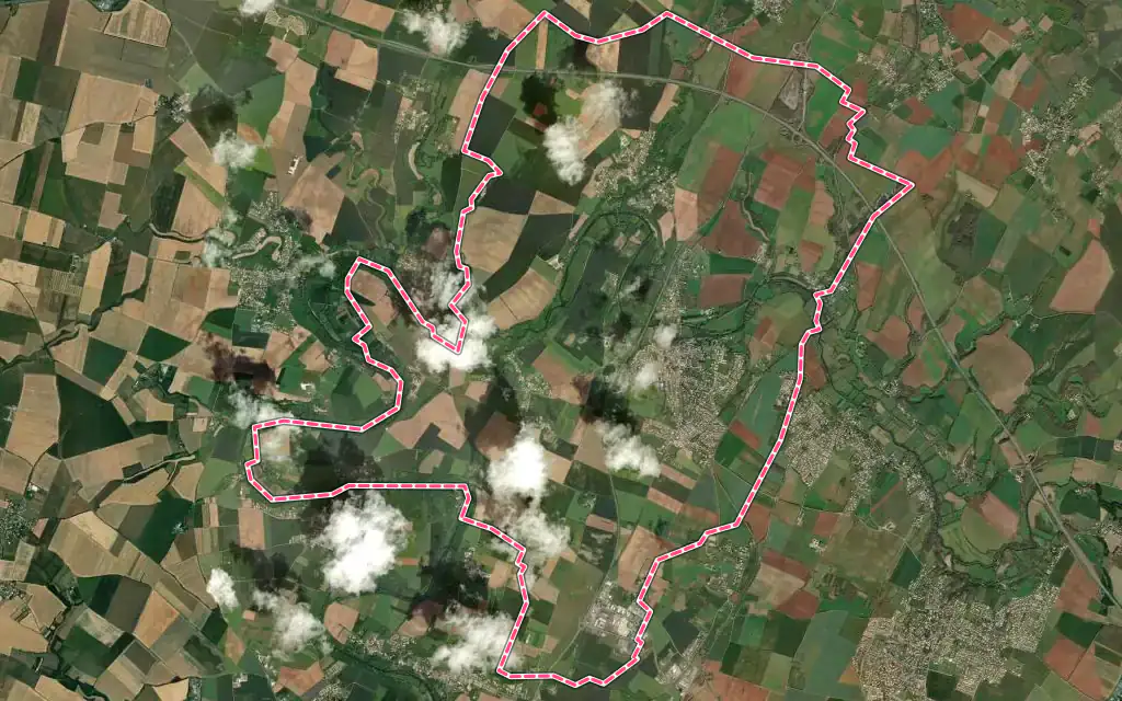 Vue satellite de Échiré avec ses contours administratifs