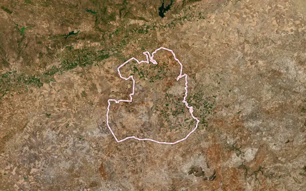 Vista satélite de Écija con su contorno administrativo