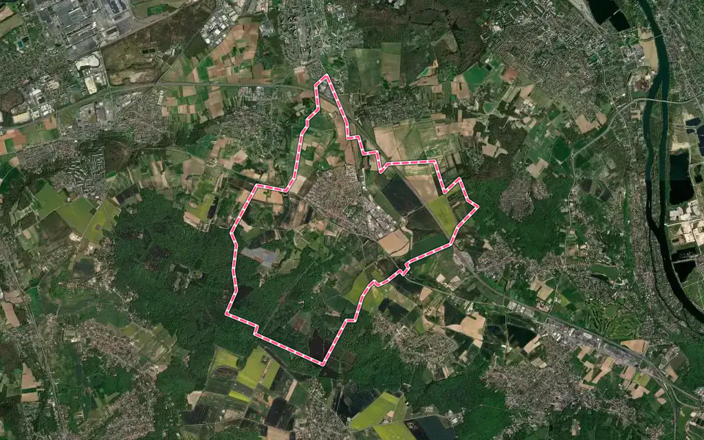 Vue satellite de Ecquevilly avec ses contours administratifs