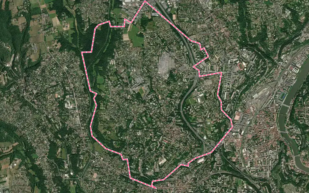 Vue satellite de Écully avec ses contours administratifs