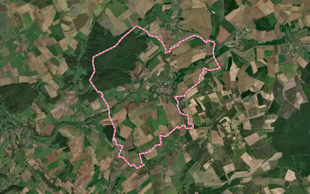 Vue satellite de Einville-au-Jard avec ses contours administratifs