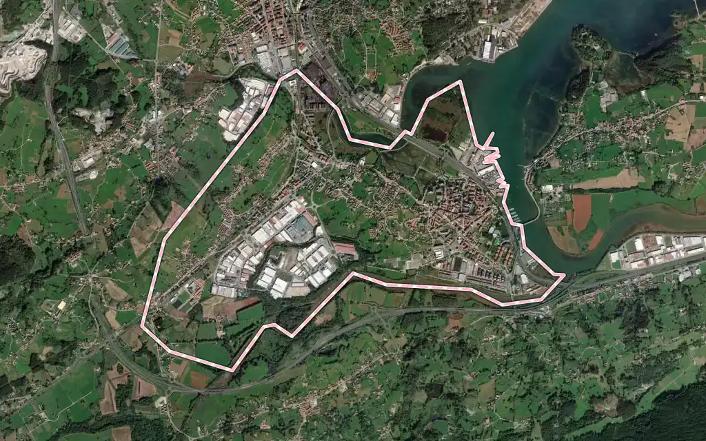 Vista satélite de El Astillero con su contorno administrativo
