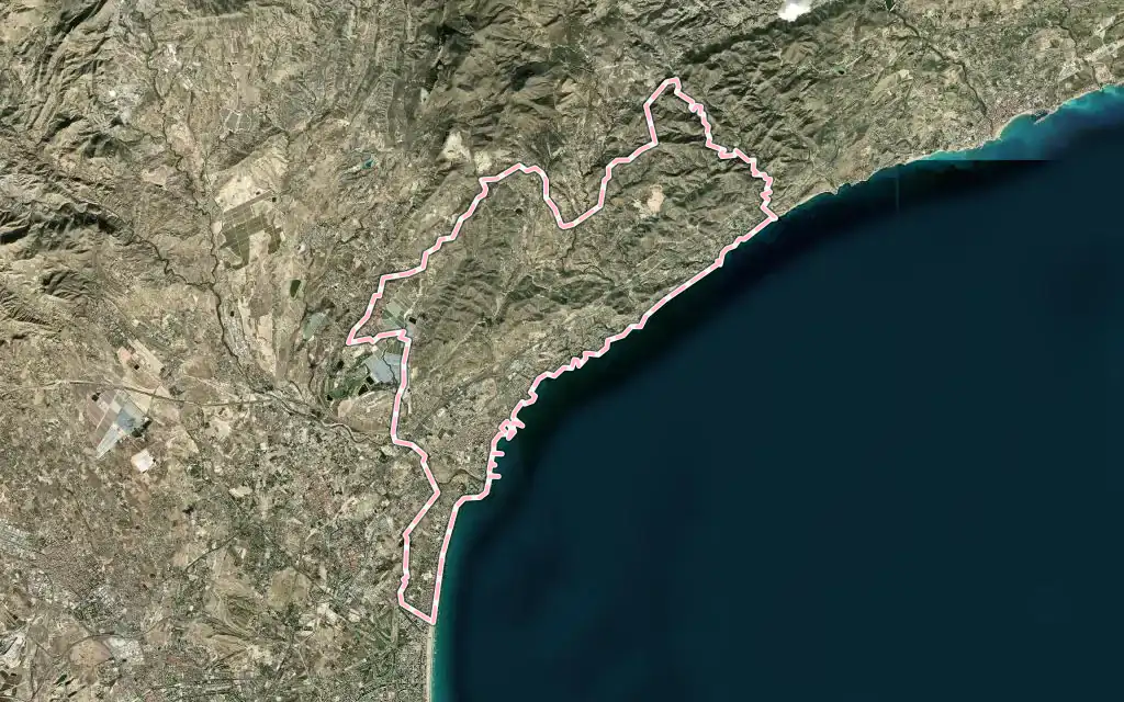 Vista satélite de El Campello con su contorno administrativo
