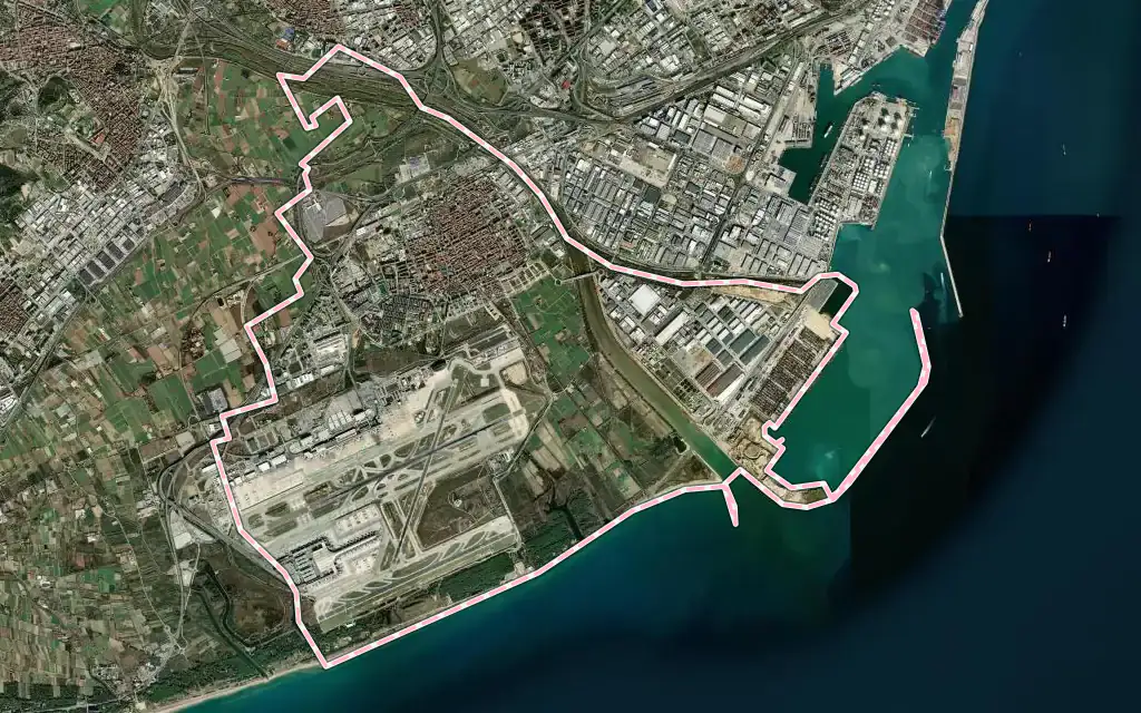 Vista satélite de El Prat de Llobregat con su contorno administrativo