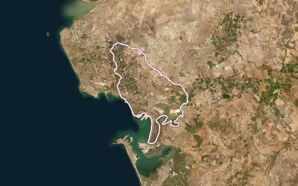 Vista satélite de El Puerto de Santa María con su contorno administrativo