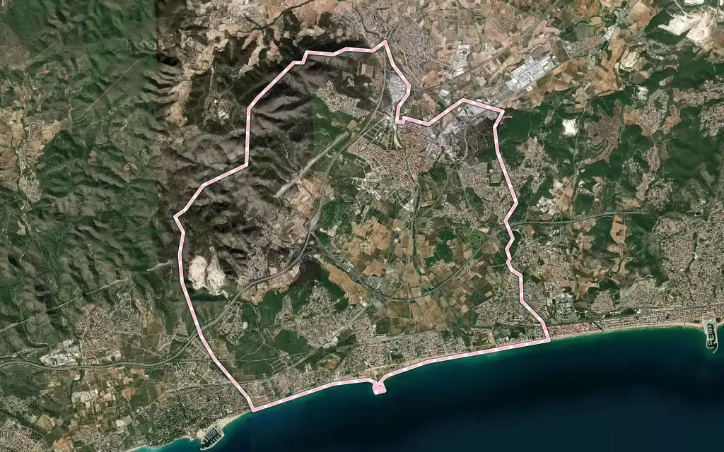 Vista satélite de el Vendrell con su contorno administrativo