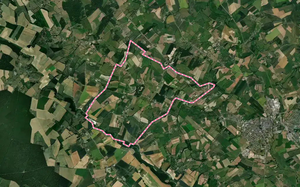 Vue satellite de Elbeuf-en-Bray avec ses contours administratifs