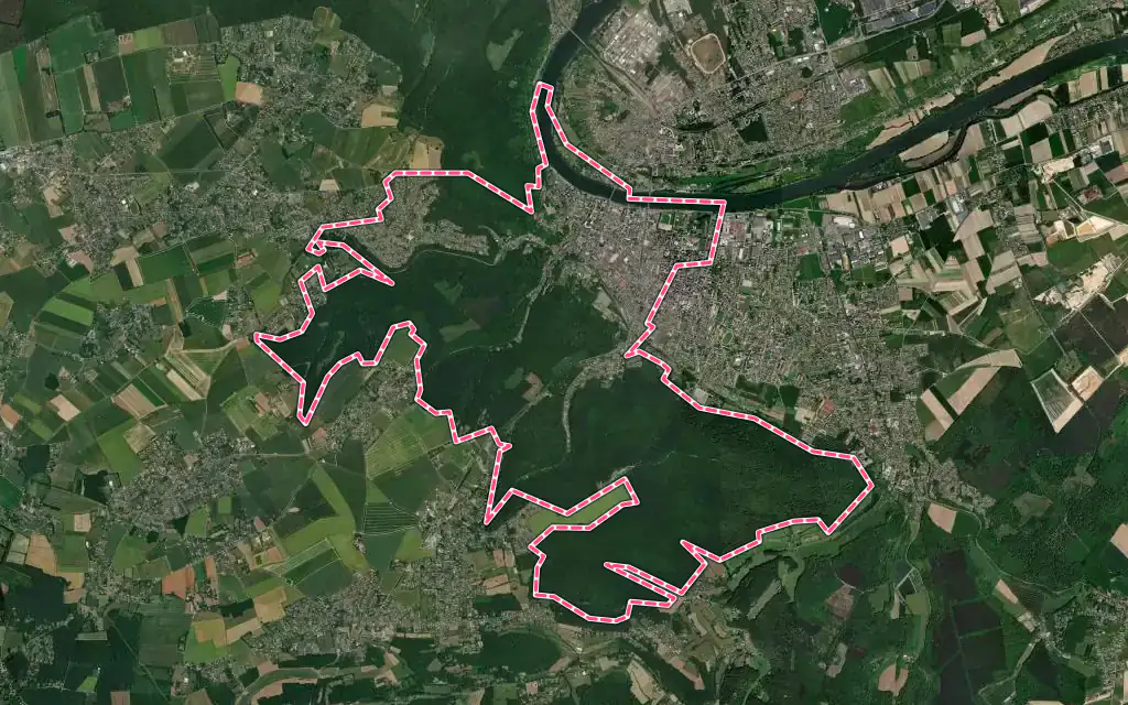 Vue satellite de Elbeuf avec ses contours administratifs