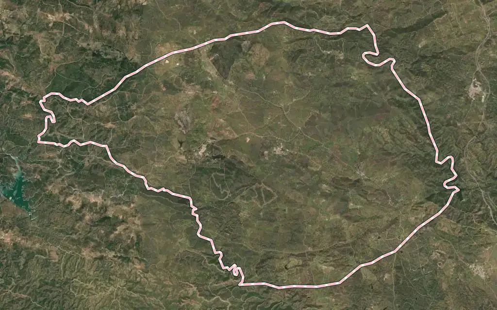 Vista satélite de El Castillo de las Guardas con su contorno administrativo