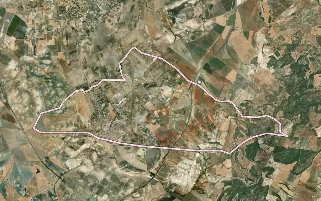 Vista satélite de El Cuervo de Sevilla con su contorno administrativo