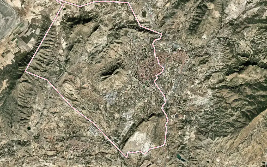 Vista satélite de Elda con su contorno administrativo