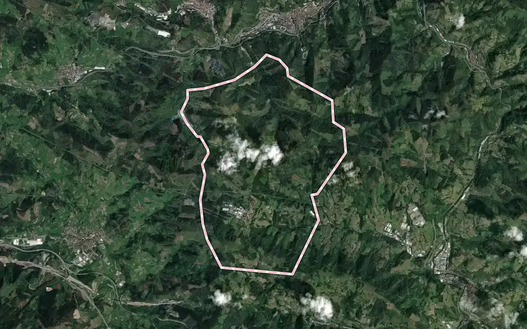 Vista satélite de Elgeta con su contorno administrativo