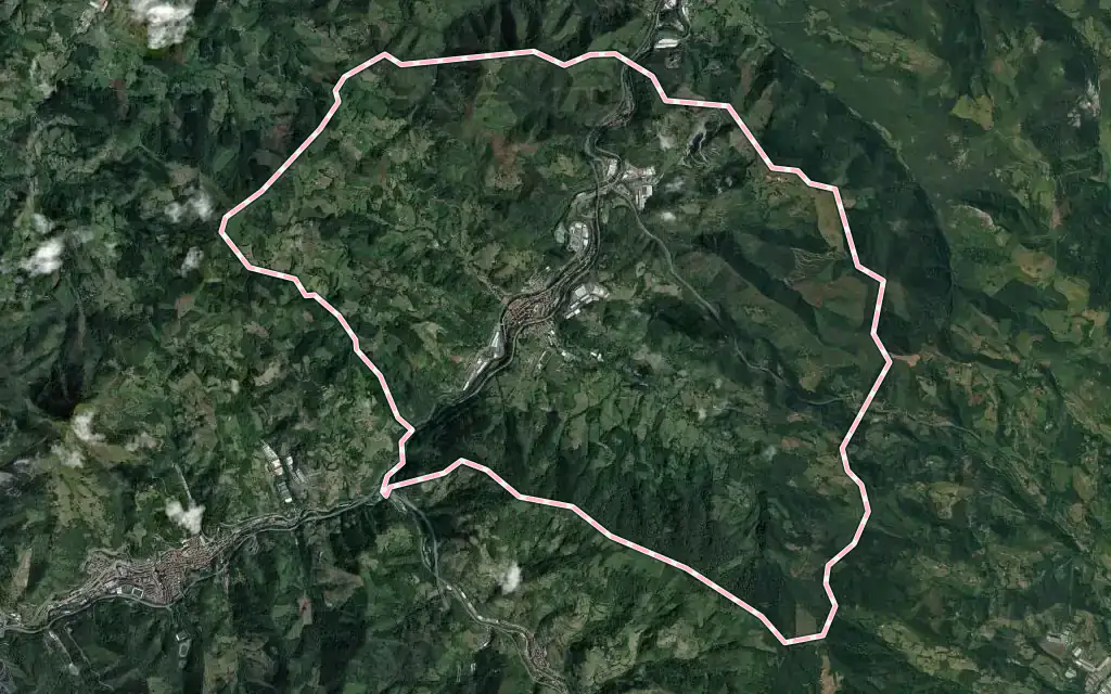 Vista satélite de Elgoibar con su contorno administrativo