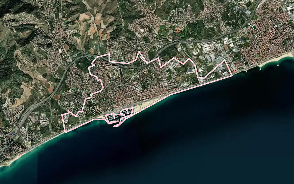 Vista satélite de el Masnou con su contorno administrativo
