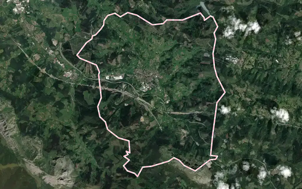 Vista satélite de Elorrio con su contorno administrativo