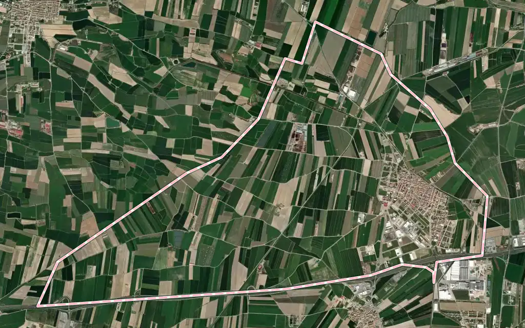 Vista satélite de el Palau d'Anglesola con su contorno administrativo