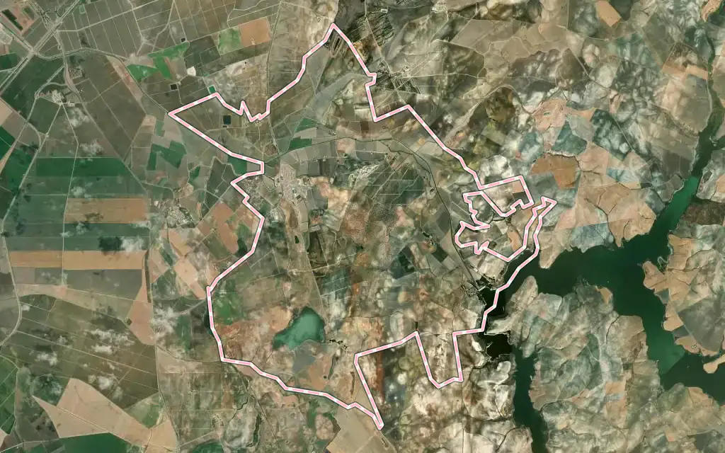 Vista satélite de El Palmar de Troya con su contorno administrativo