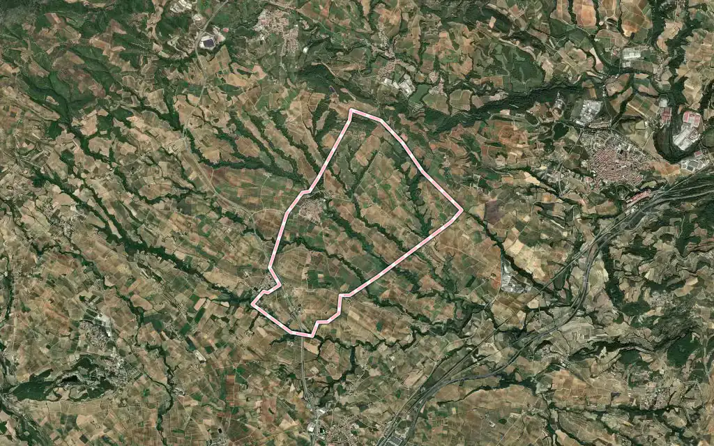 Vista satélite de el Pla del Penedès con su contorno administrativo