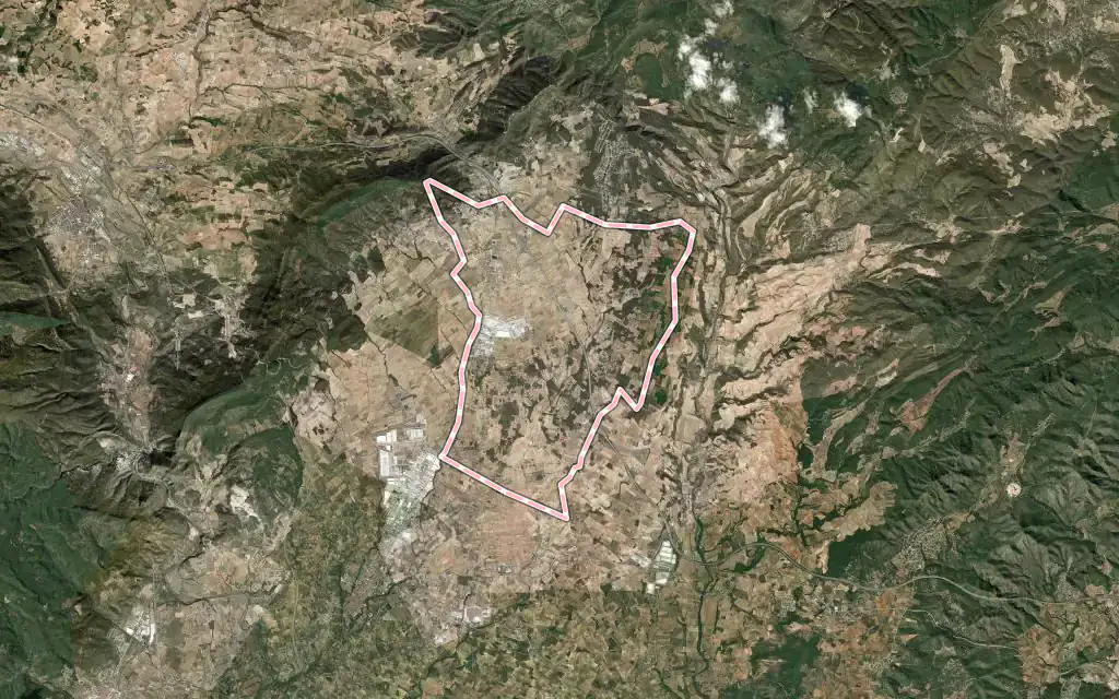 Vista satélite de el Pla de Santa Maria con su contorno administrativo