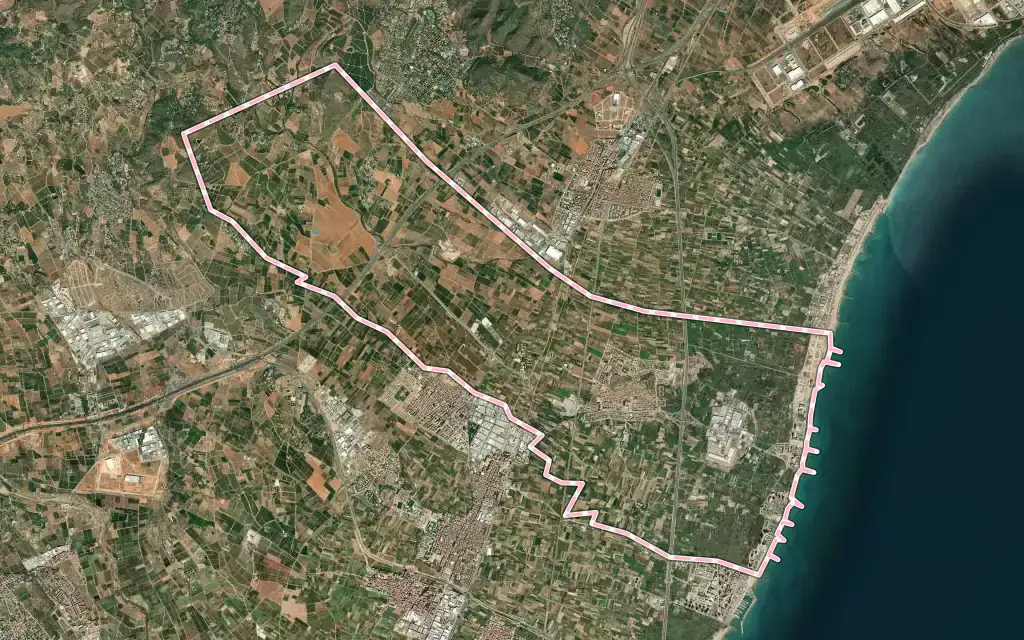Vista satélite de el Puig de Santa Maria con su contorno administrativo
