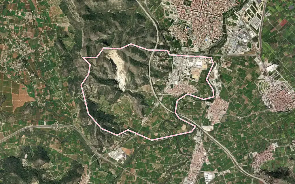 Vista satélite de el Real de Gandia con su contorno administrativo