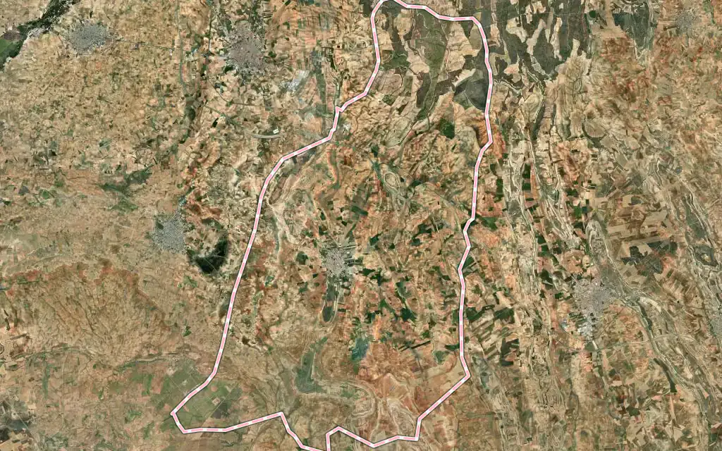 Vista satélite de El Toboso con su contorno administrativo
