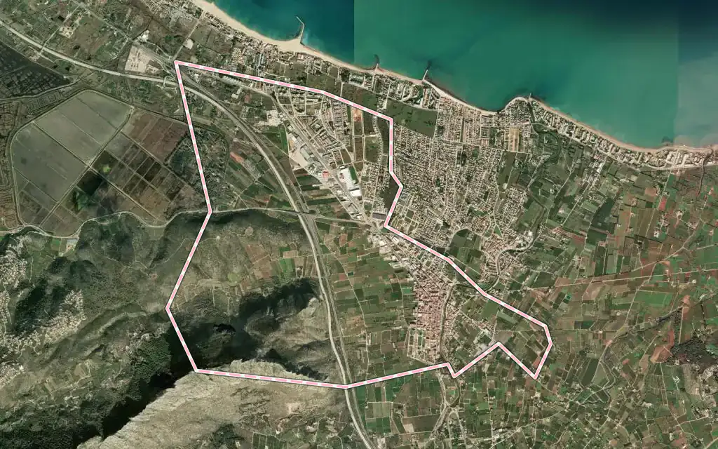 Vista satélite de el Verger con su contorno administrativo