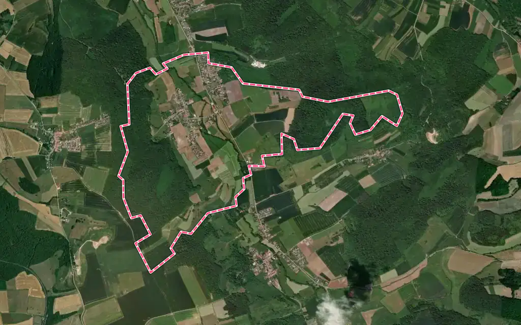 Vue satellite de Elzange avec ses contours administratifs