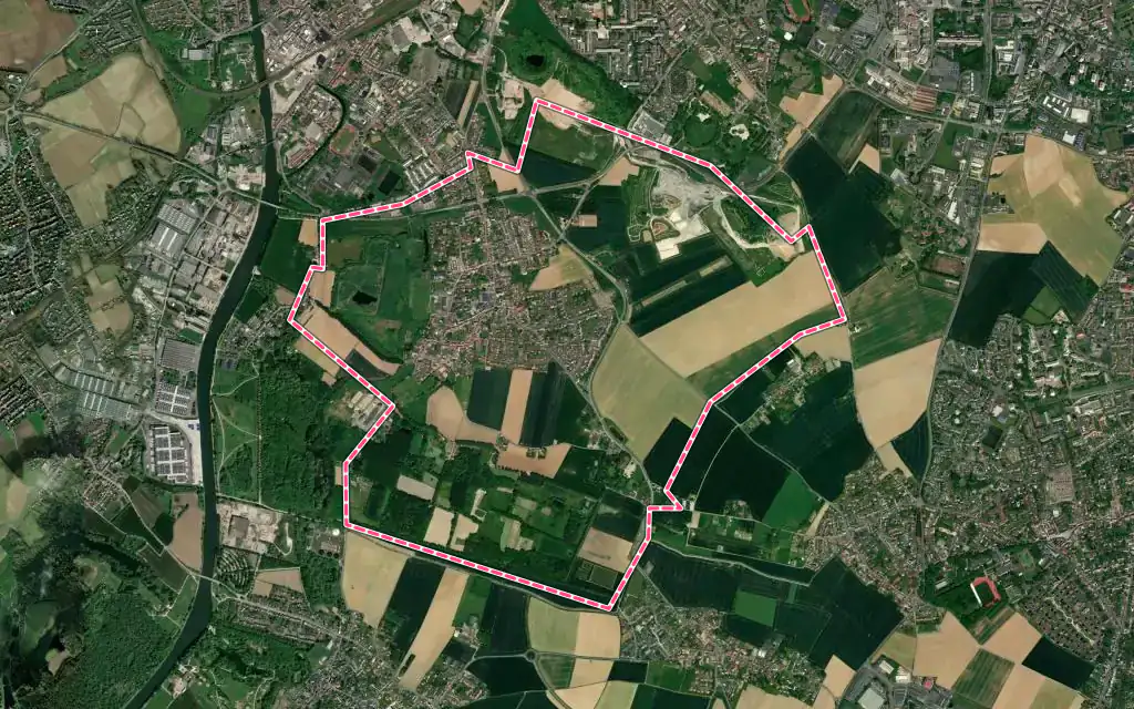 Vue satellite de Emmerin avec ses contours administratifs