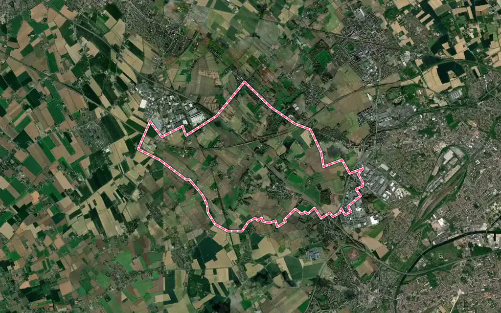 Vue satellite de Ennetières-en-Weppes avec ses contours administratifs