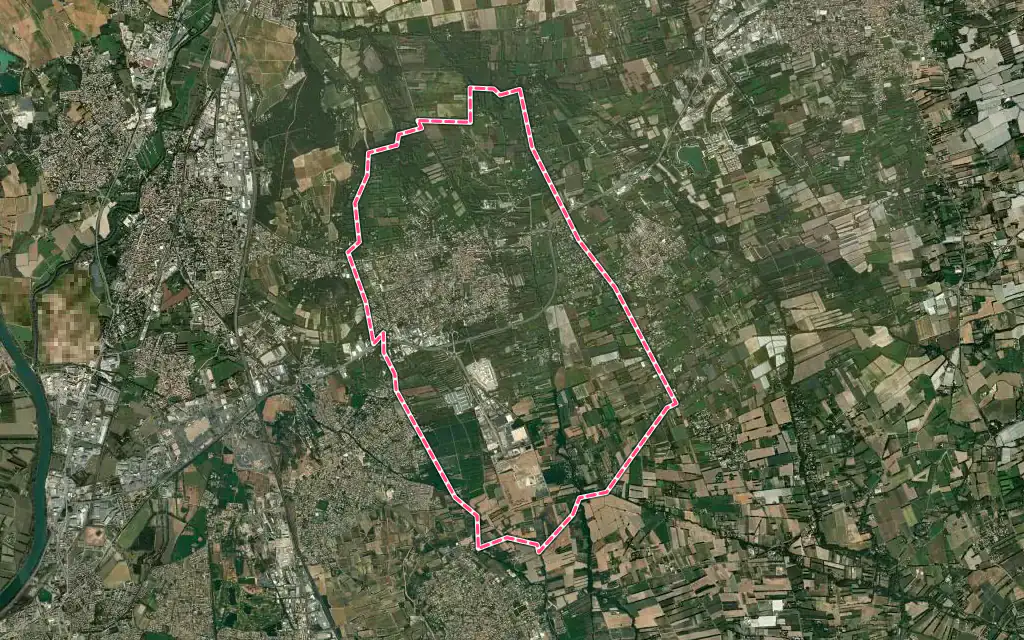 Vue satellite de Entraigues-sur-la-Sorgue avec ses contours administratifs