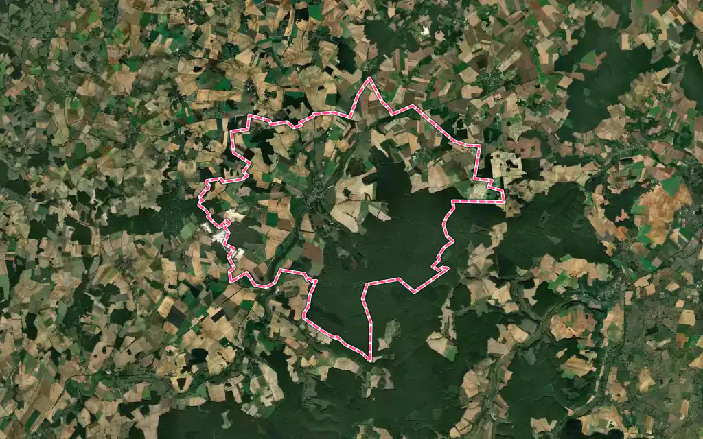 Vue satellite de Entrains-sur-Nohain avec ses contours administratifs
