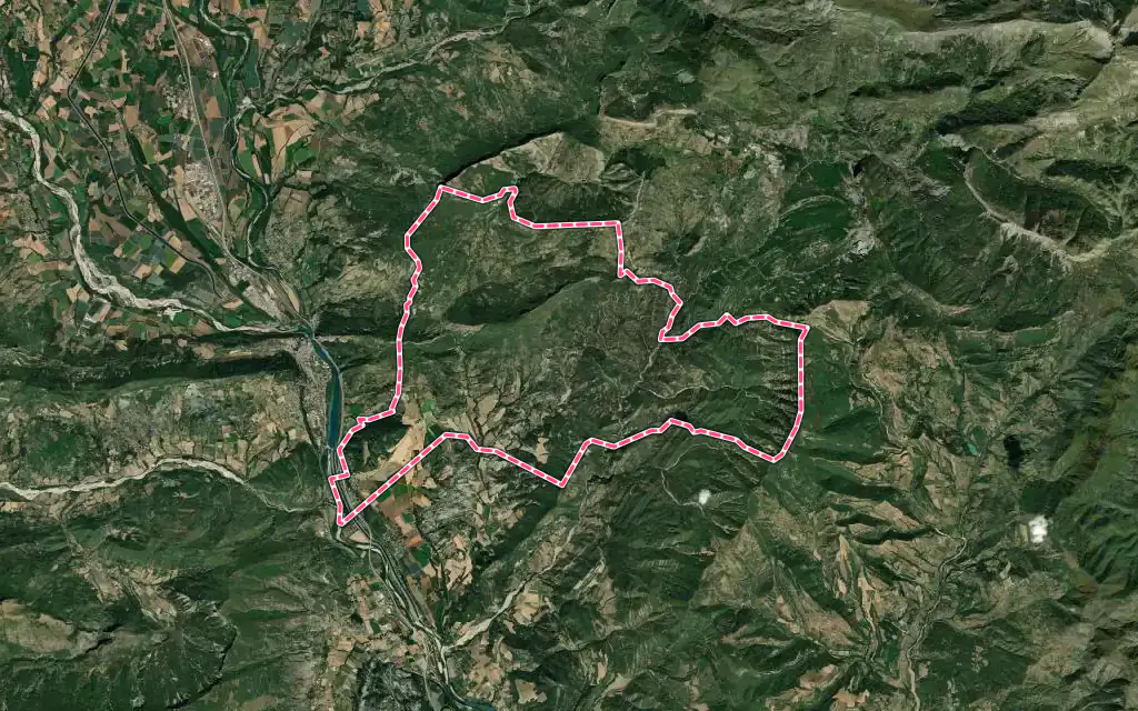 Vue satellite de Entrepierres avec ses contours administratifs