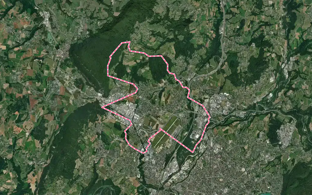 Vue satellite de Epagny Metz-Tessy avec ses contours administratifs