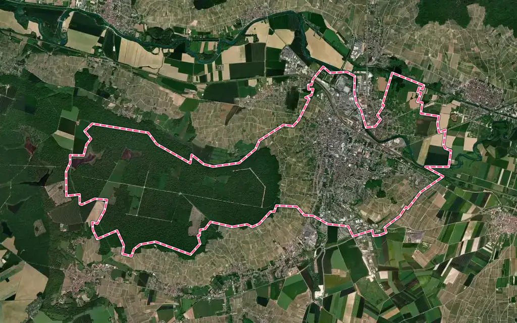 Vue satellite de Épernay avec ses contours administratifs