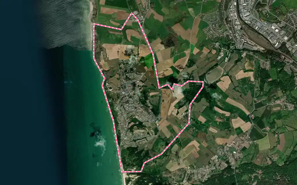 Vue satellite de Équihen-Plage avec ses contours administratifs