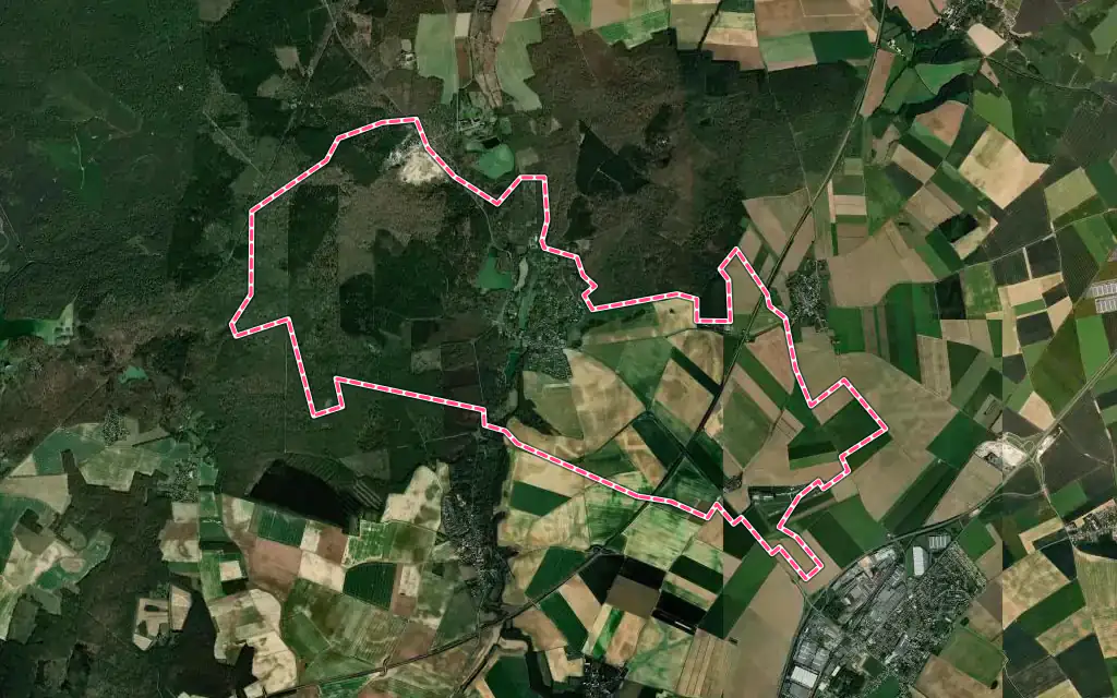 Vue satellite de Ermenonville avec ses contours administratifs