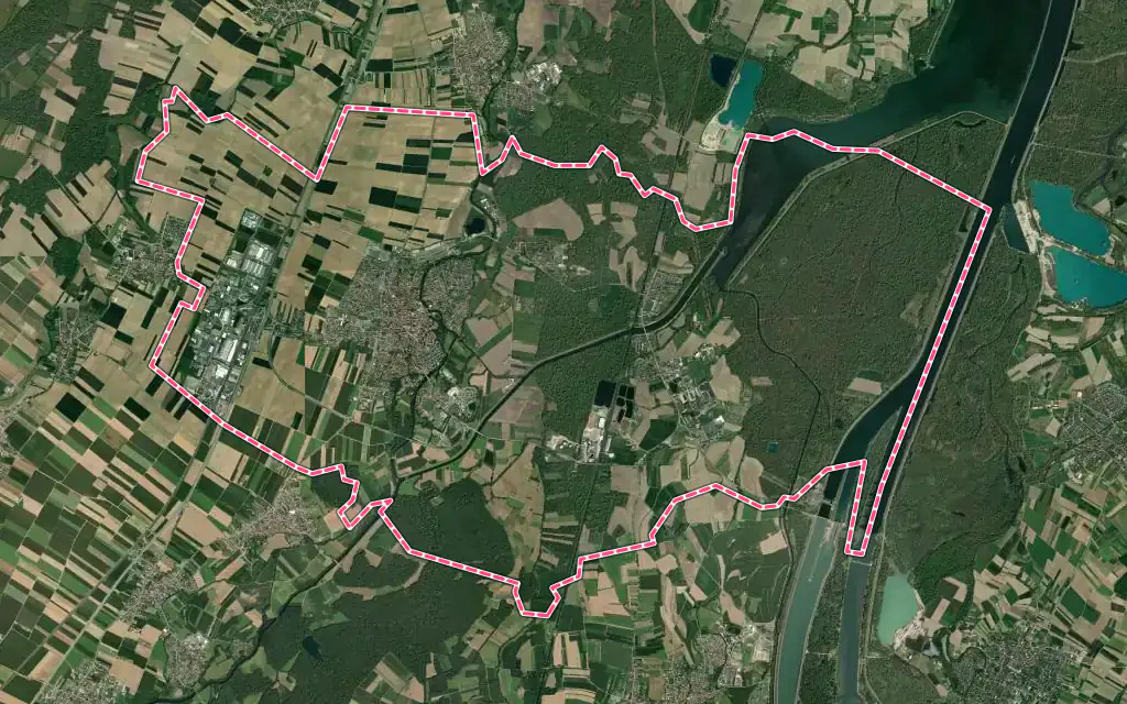 Vue satellite de Erstein avec ses contours administratifs